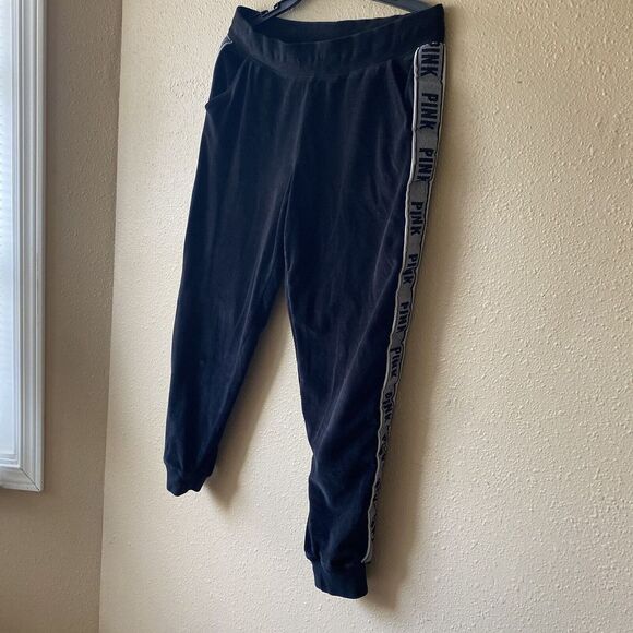 PINK VS VICTORIA'S SECRET Gym Pant Black‎ Stripe Logo Sweatpants Sweats M - Picture 3 of 11